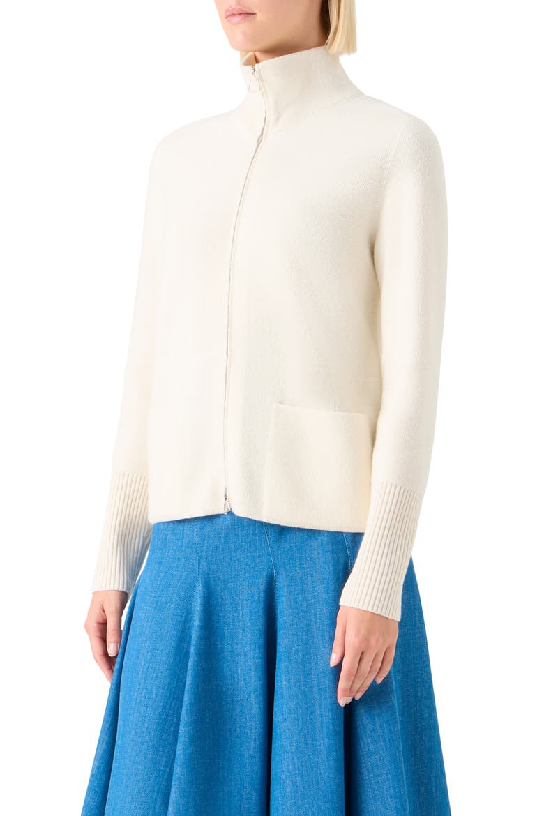 Cashmere Piqué Zip-Up Cardigan, Alternate, color, ECRU