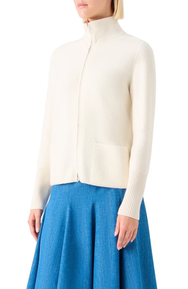 Akris Cashmere Piqué Zip-Up Cardigan, Alternate, color, Ecru
