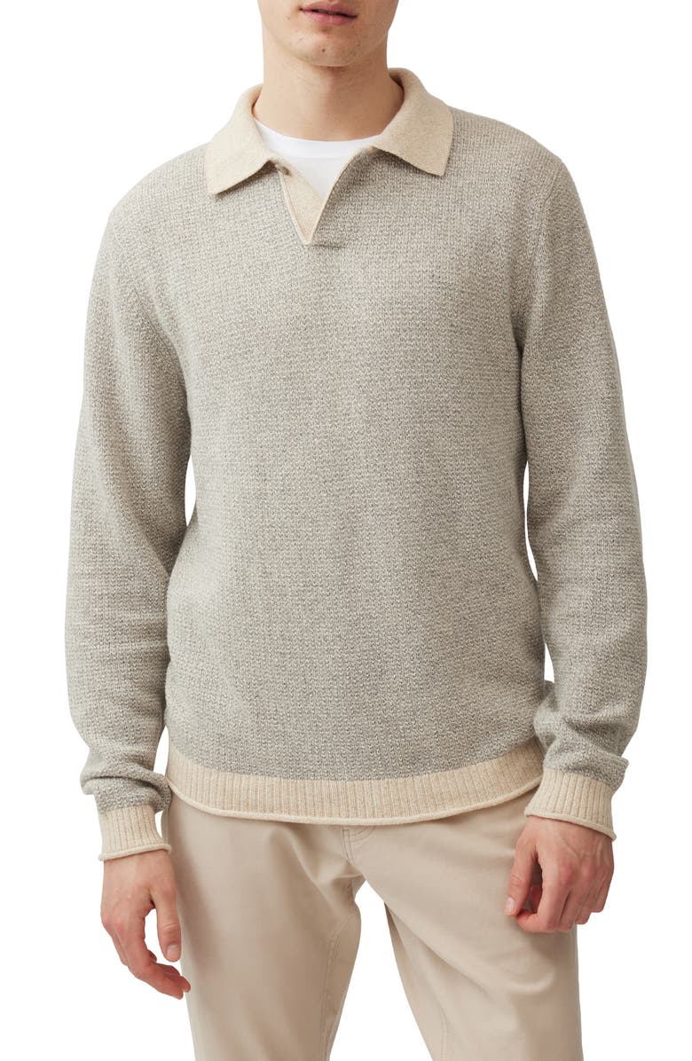 Rodd & Gunn Marlin Cotton & Wool Blend Johnny Collar Sweater, Main, color, Smoke
