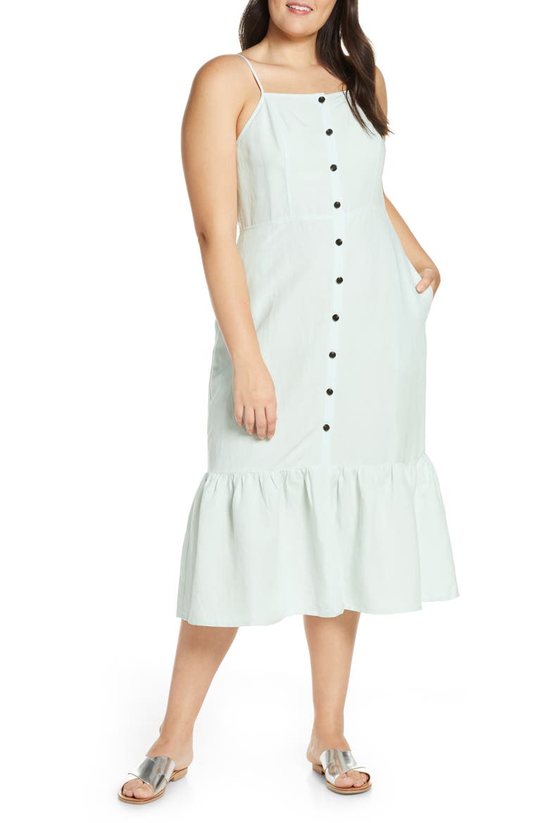 Button-Up Midi Sundress (Nordstrom Exclusive), Alternate, color, TEAL CHALK