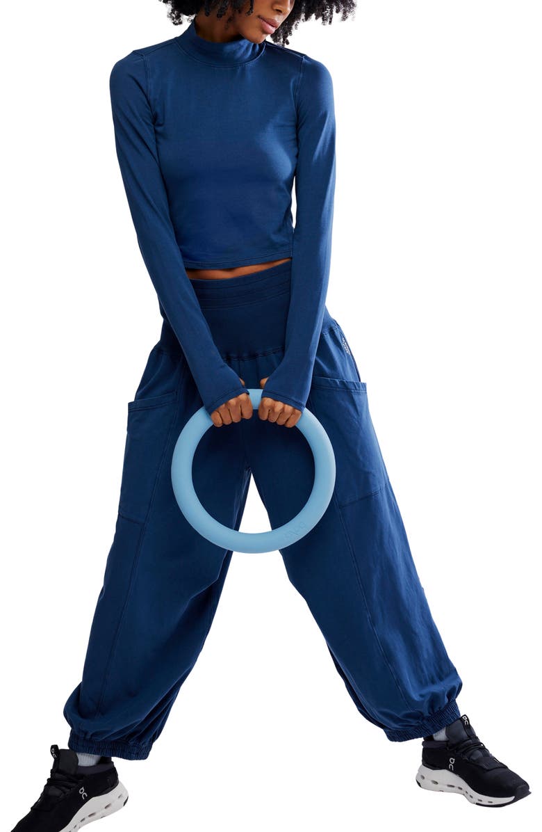 Free People Up in the Air Crop Cotton Blend T-Shirt & Sweatpants Set, Alternate, color, Midnight Navy