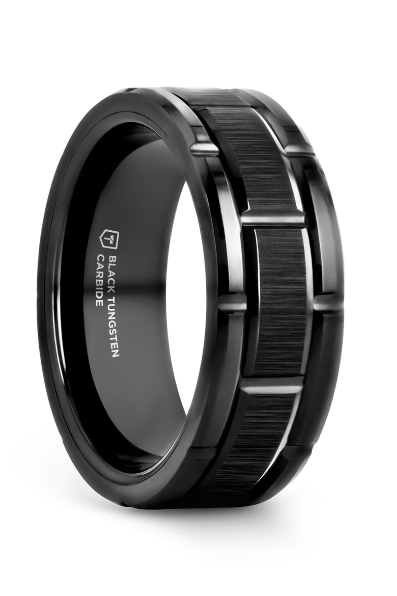 Windsor Beveled Tungsten Carbide Wedding Band, Main, color, Black 8mm
