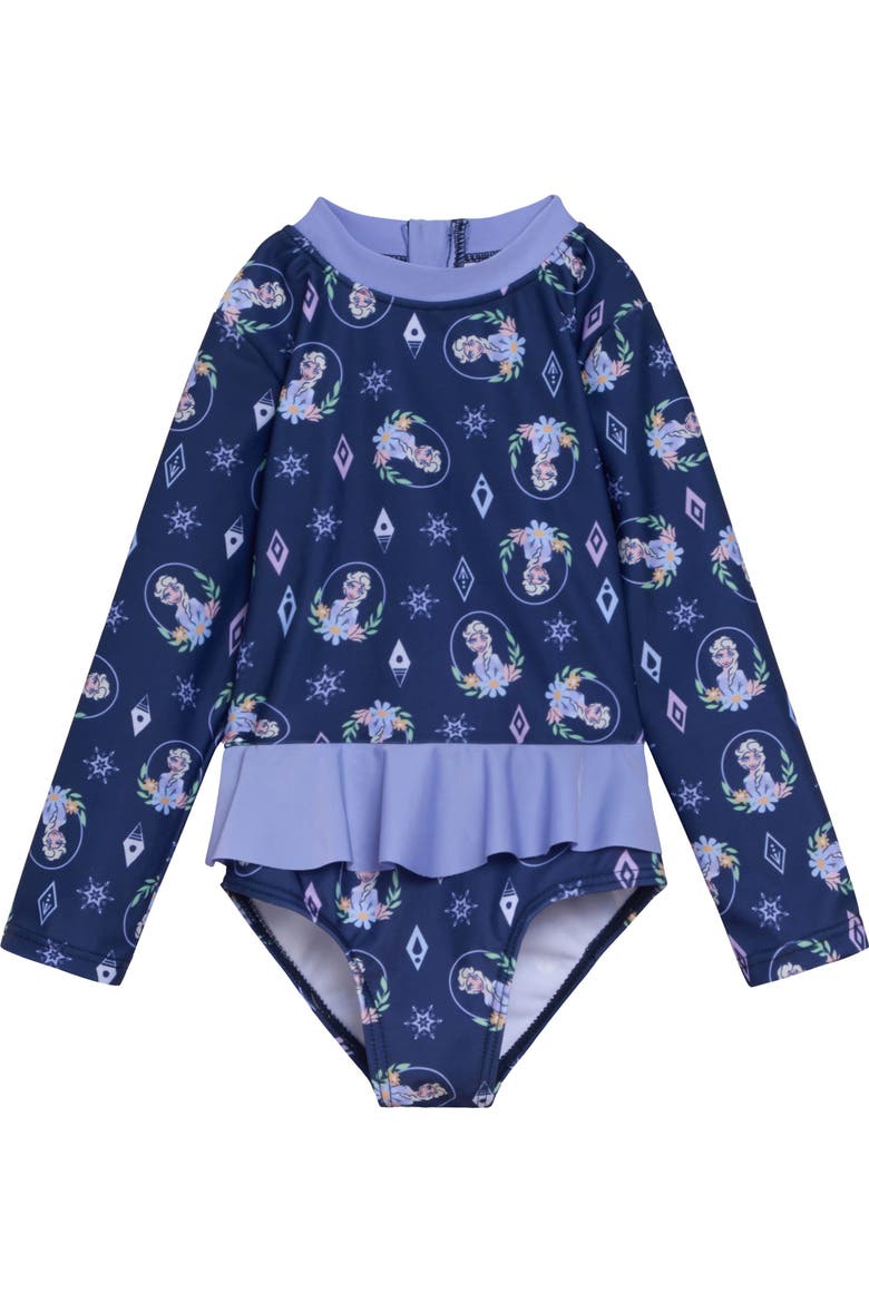 Frozen Queen Elsa One Piece Swimwear, Main, color, Navy Elsa Snowflake