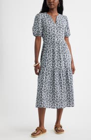 Caslon® Puff Sleeve Tiered Cotton Gauze Midi Dress