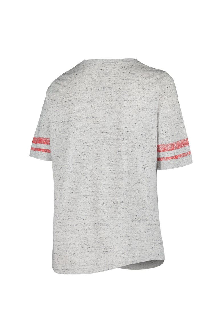 Women's Profile Heather Gray Wisconsin Badgers Plus Size Striped Lace-Up V-Neck T-Shirt, Alternate, color, Heather Gray