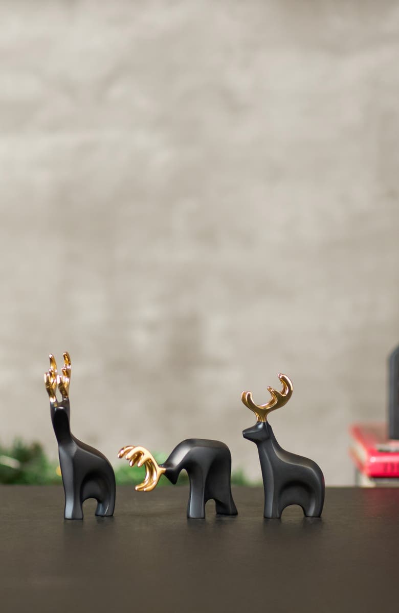 Nambé Prancer Set of 3 Reindeer Figurines, Alternate, color, Black