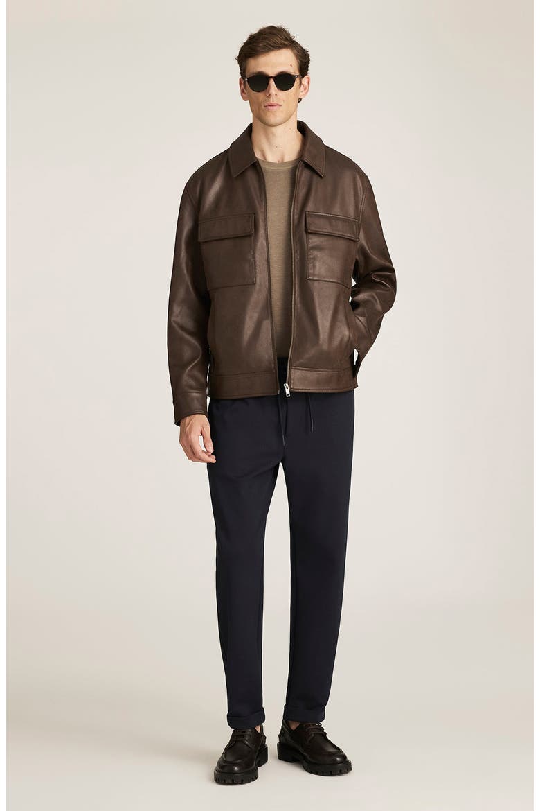 Faux Leather Harrington Jacket, Alternate, color, DEMITASSE