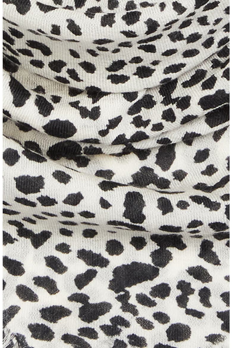 Alecia Print Fringed Wool & Cashmere Scarf, Alternate, color, CHALK/ BLACK/ SILVER