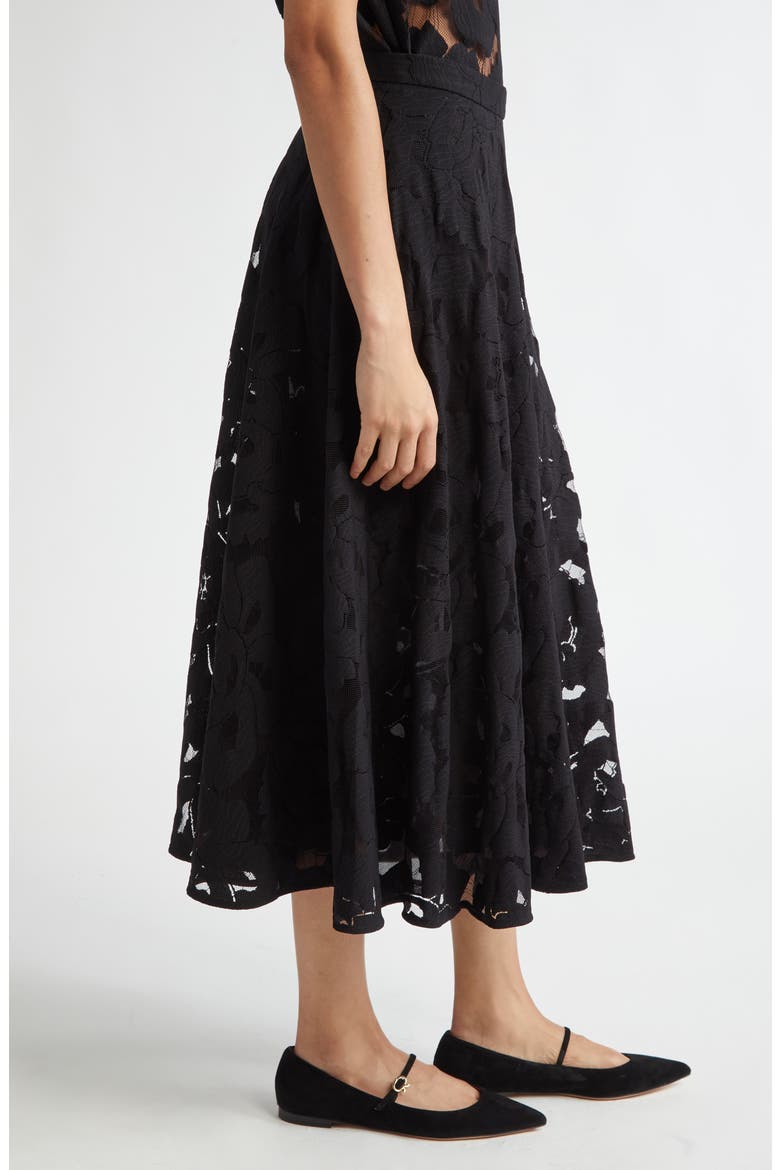 Zitto Floral Lace Midi Skirt, Alternate, color, BLACK
