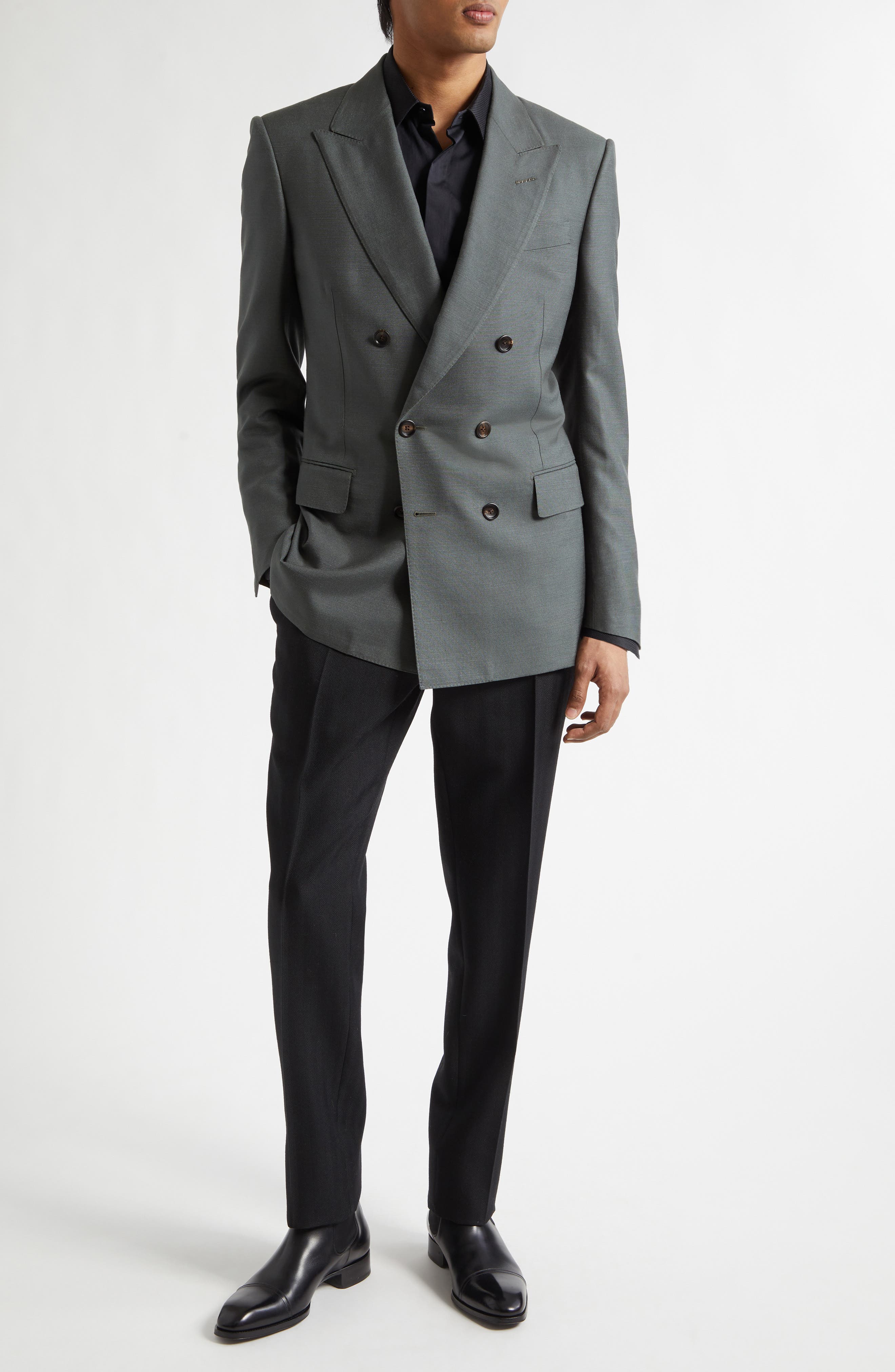 Flat Front Wool Herringbone Trousers - image 2