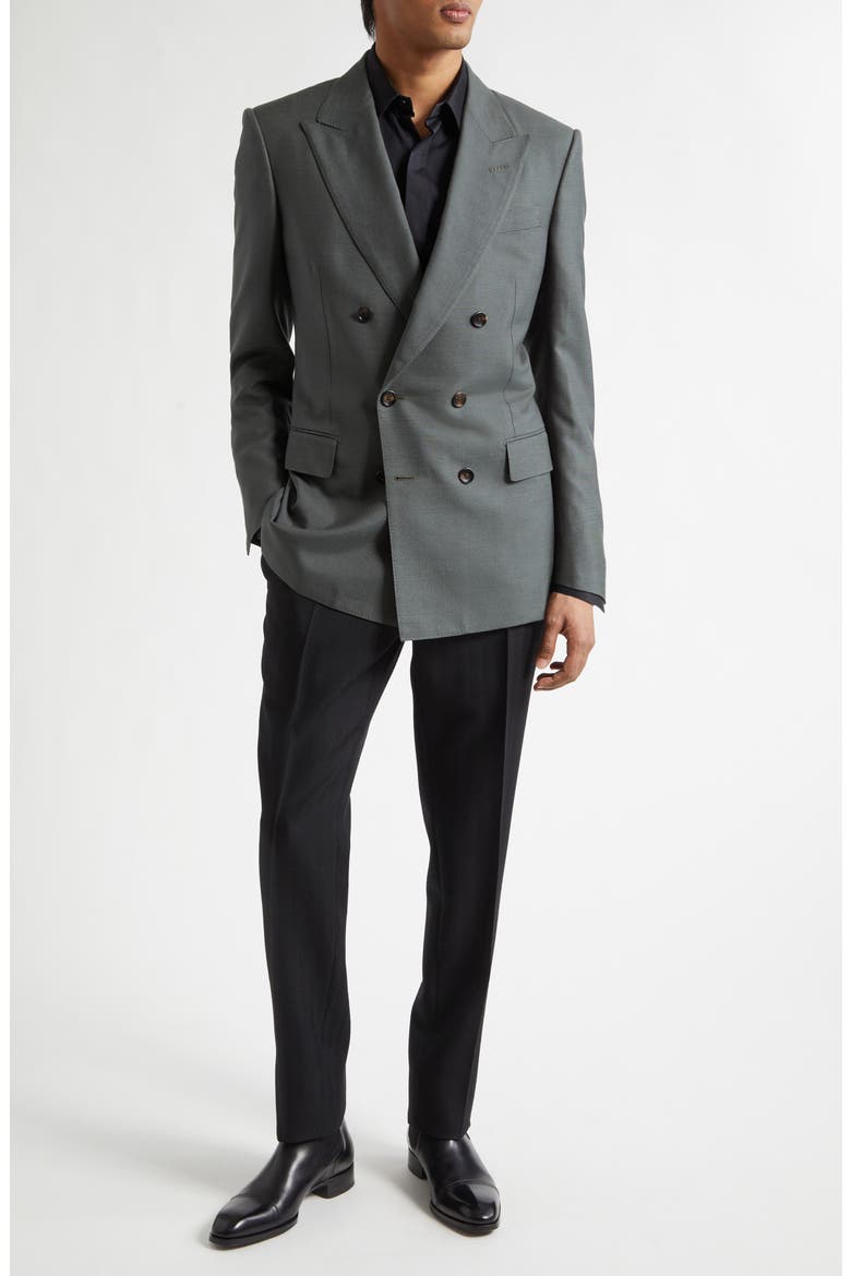 Flat Front Wool Herringbone Trousers, Alternate, color, NAA BLACK