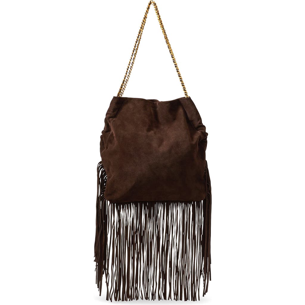Veronica Beard Suede Fringe Slouch Shoulder Bag Espresso In Brown