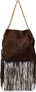 Veronica Beard Large Slouch Fringe Suede Shoulder Bag