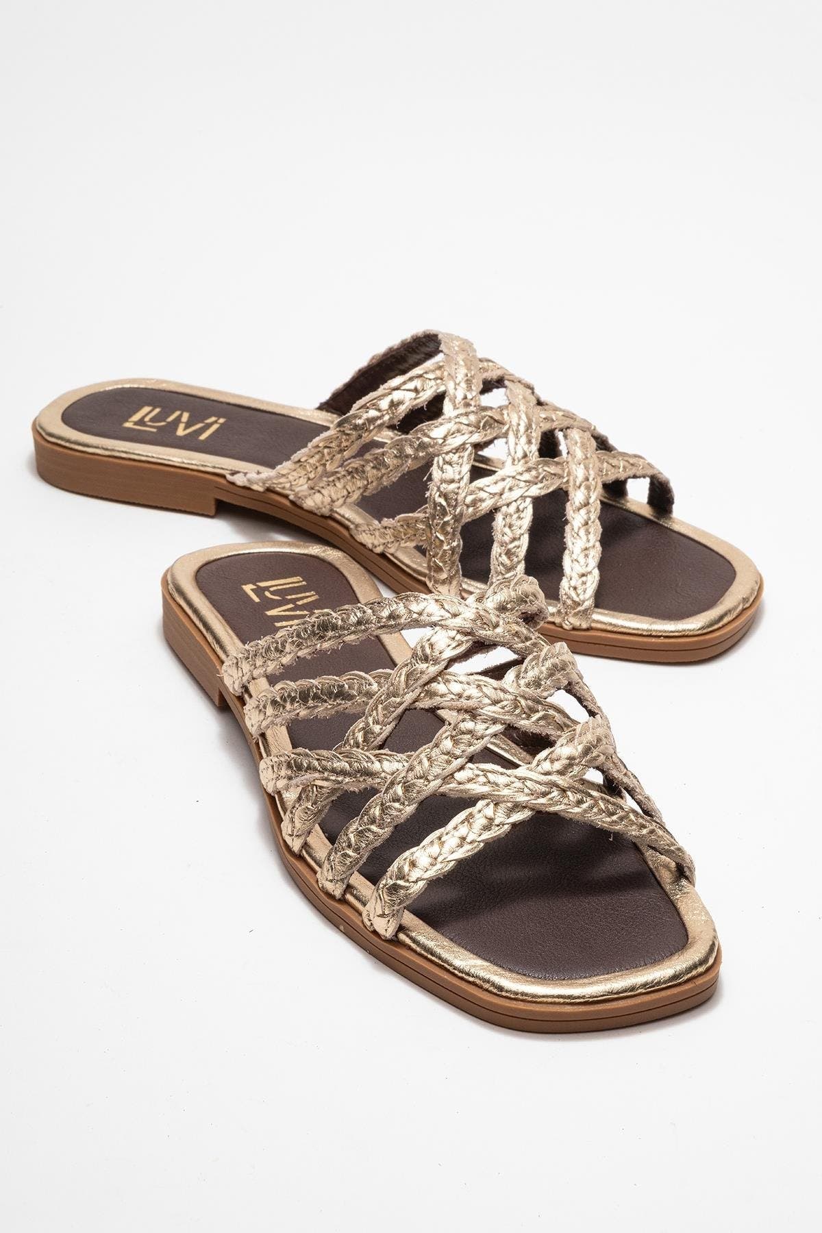 Forever & Always Shoes Alisha Leather Slide Sandal, Alternate, color, Gold Leather