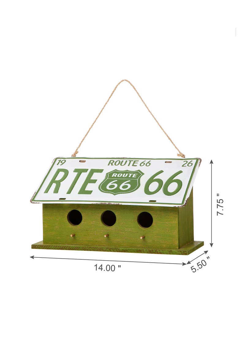 14"L Distressed MDF and Metal Decorative Outdoor Hanging Garden Birdhouse, Alternate, color, Green