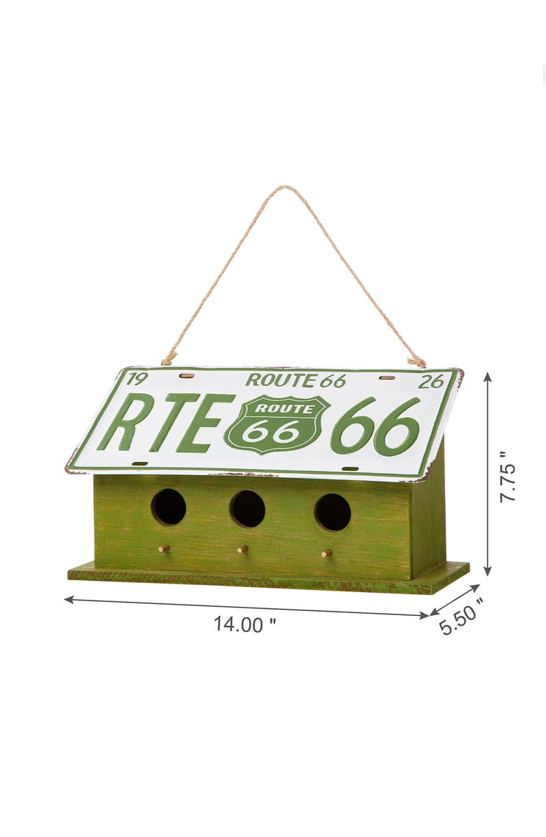 Glitzhome 14"L Distressed MDF and Metal Decorative Outdoor Hanging Garden Birdhouse, Alternate, color, Green