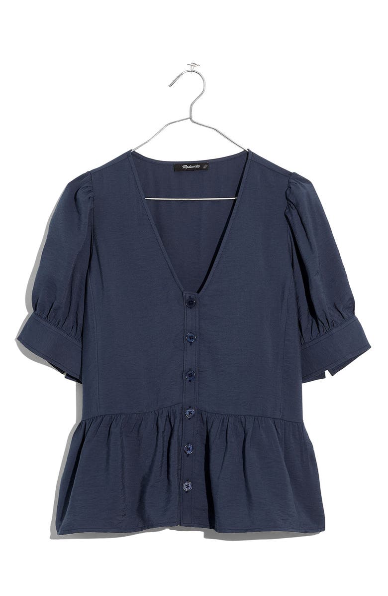 Madewell Drapeweave Puff Sleeve Peplum Top, Alternate, color, 