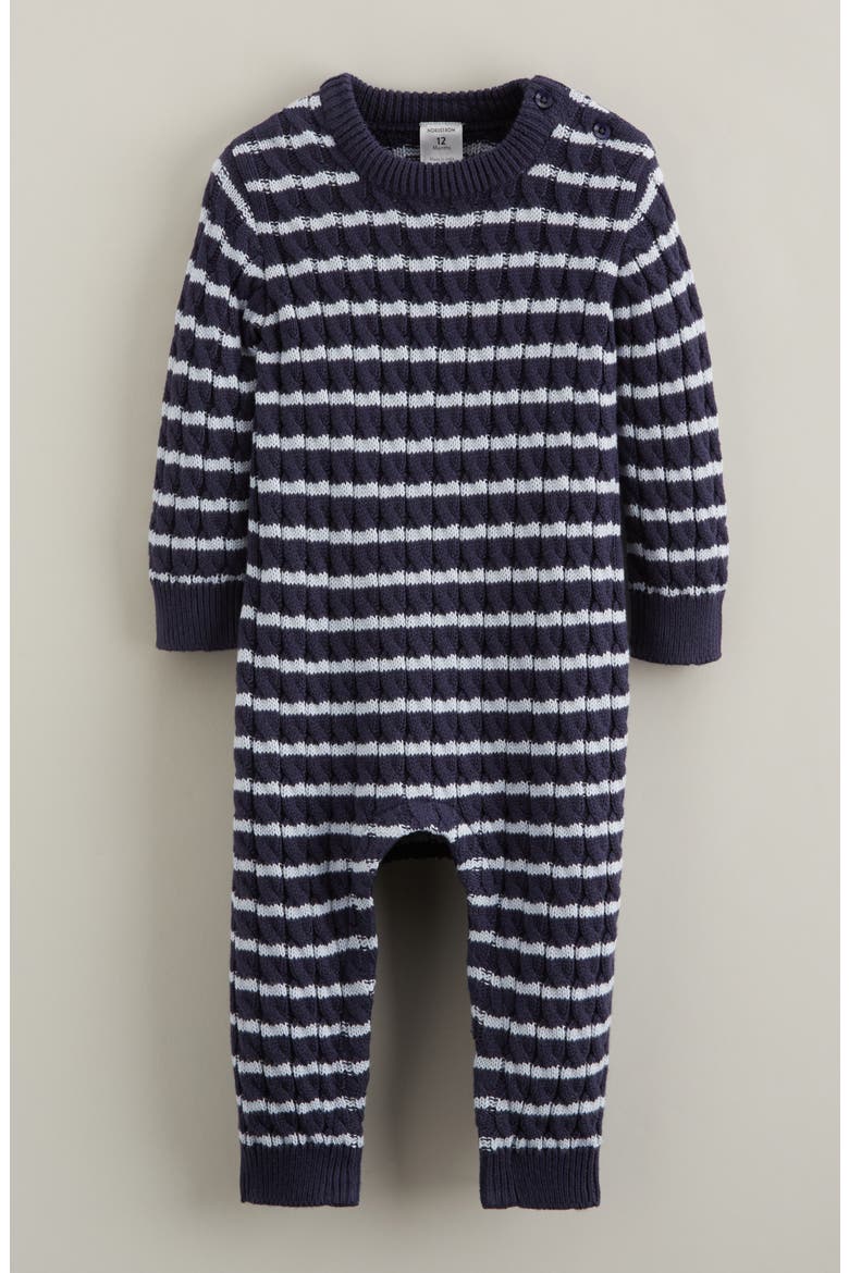 Cable Sweater Romper, Main, color, NAVY PEACOAT - BLUE FEATHER