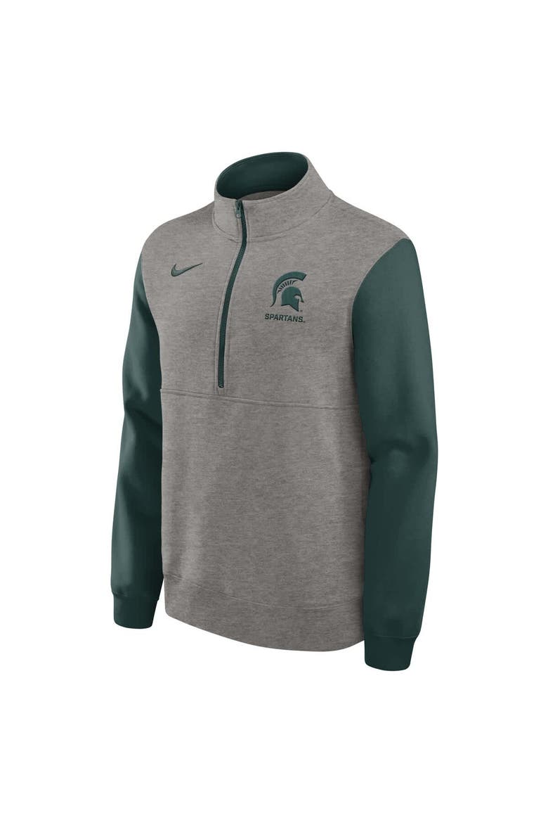Men's Nike Heather Gray/Green Michigan State Spartans Club Fleece Half-Zip Pullover, Alternate, color, Heather Gray