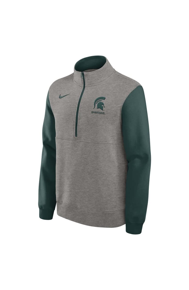 Nike Men's Nike Heather Gray/Green Michigan State Spartans Club Fleece Half-Zip Pullover, Alternate, color, Heather Gray