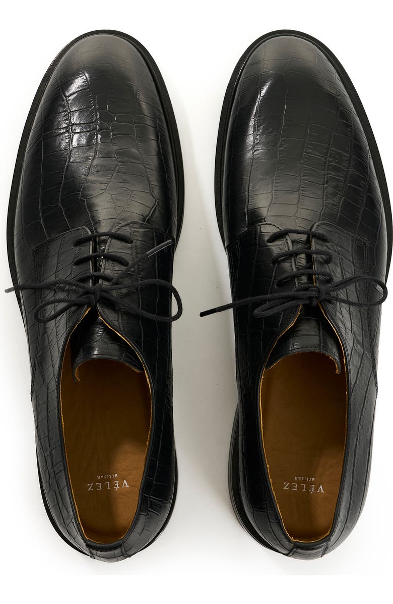 Velez Croco Embossed Leather Lace Up Shoes, Alternate, color, Black