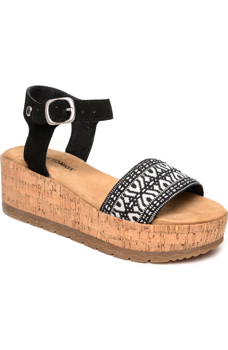 Minnetonka Patrice Ankle Strap Platform Wedge Sandal, Main, color,