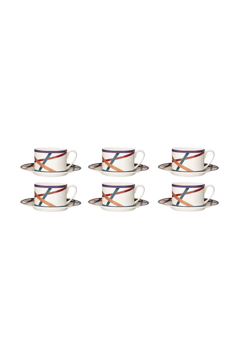 Nastri Set Of 6 Tea Cups & Saucers, Alternate, color, Multicoloured