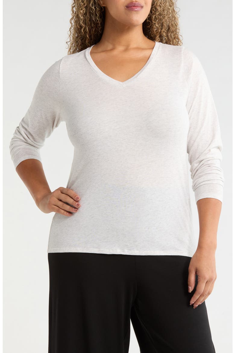 V-Neck Long Sleeve T-Shirt, Main, color, SEA SALT
