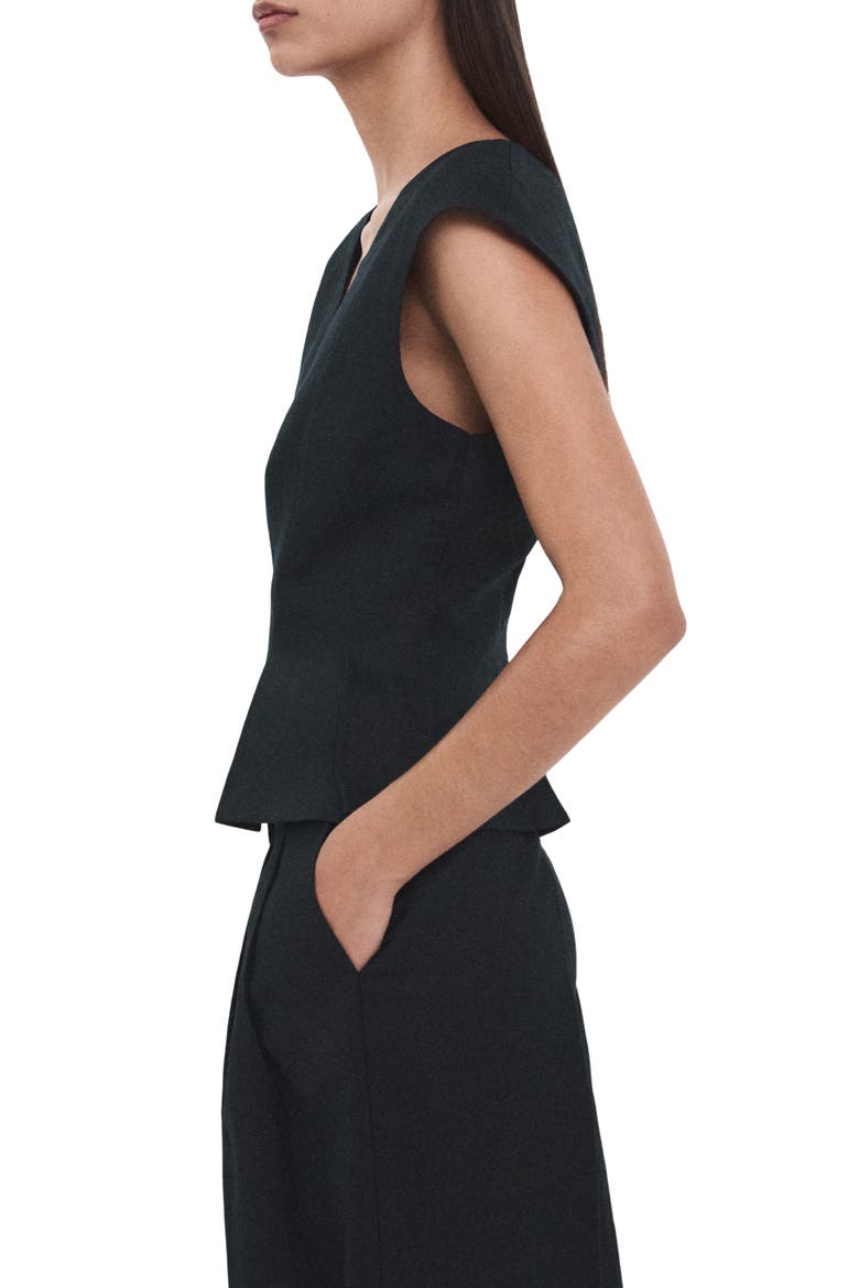 Pleated Peplum Linen Blend Top, Main, color, NAVY
