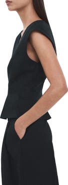 MANGO Pleated Peplum Linen Blend Top