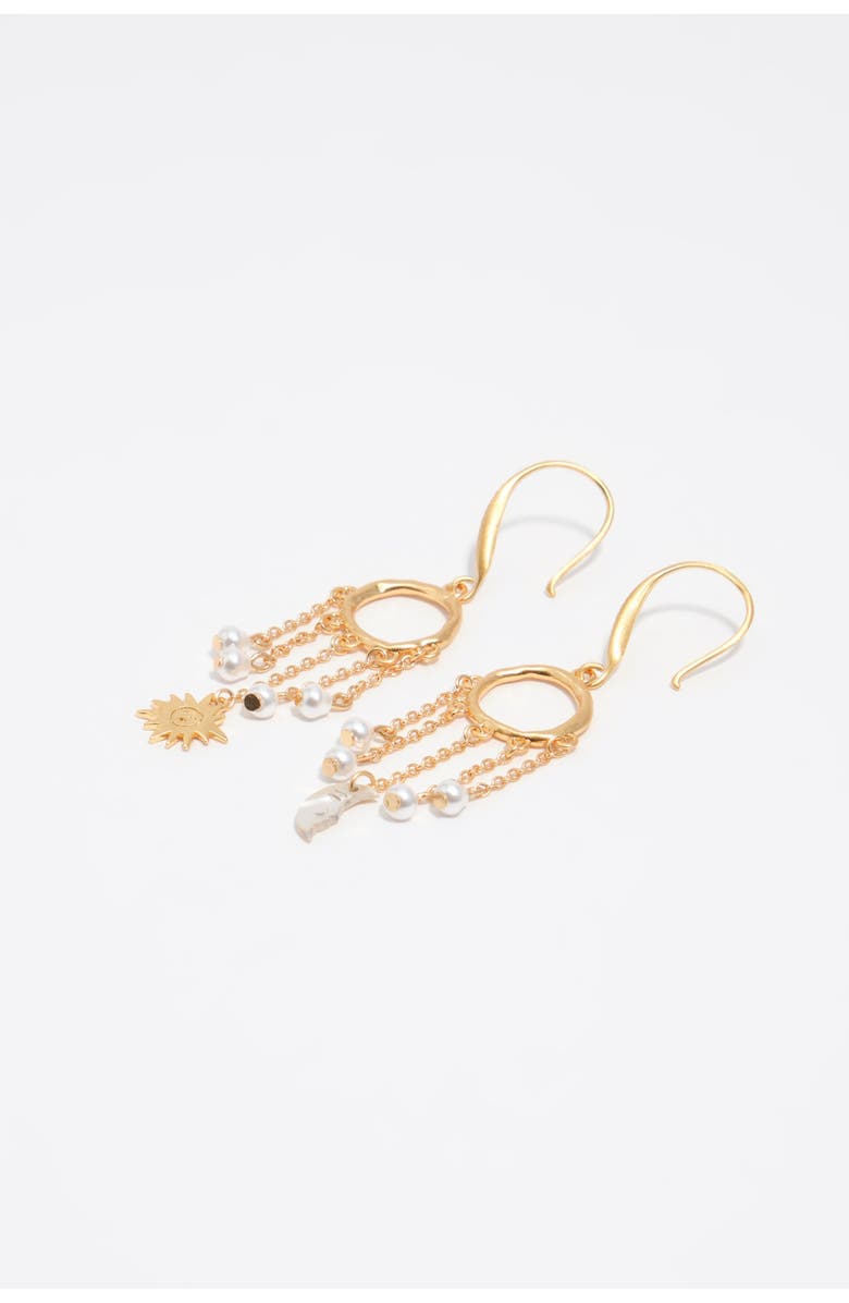 Bimba y Lola Sun And Moon Earrings With Chains And Pearls, Alternate, color, Gold