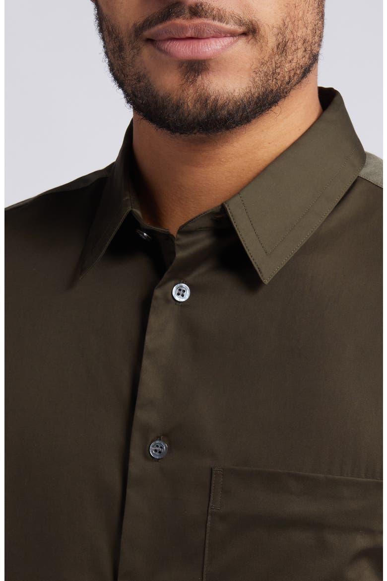 Relaxed Fit Colorblock Cotton Button-Up Shirt, Alternate, color, KHAKI GREEN