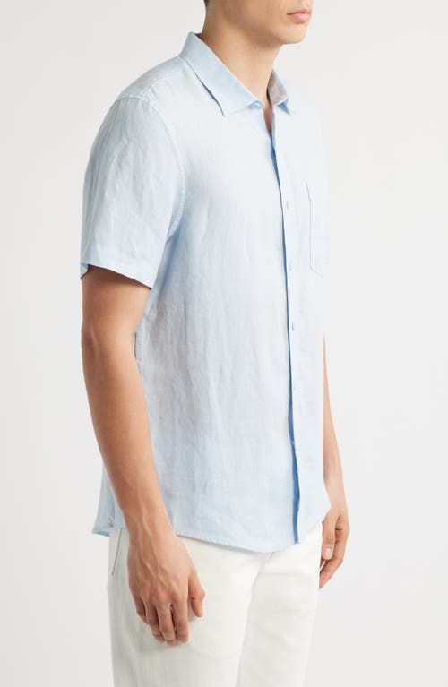 Nordstrom Solid Short Sleeve Linen Button-up Shirt In Blue Skyway