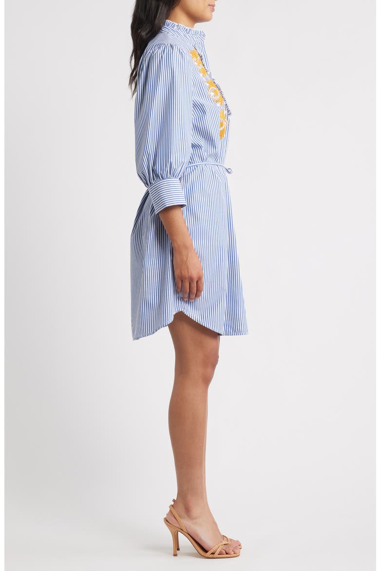 Embroidered Tie Waist Long Sleeve Dress, Alternate, color, NAVY IVORY