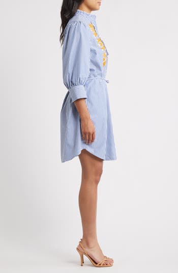 Embroidered Tie Waist Long Sleeve Dress