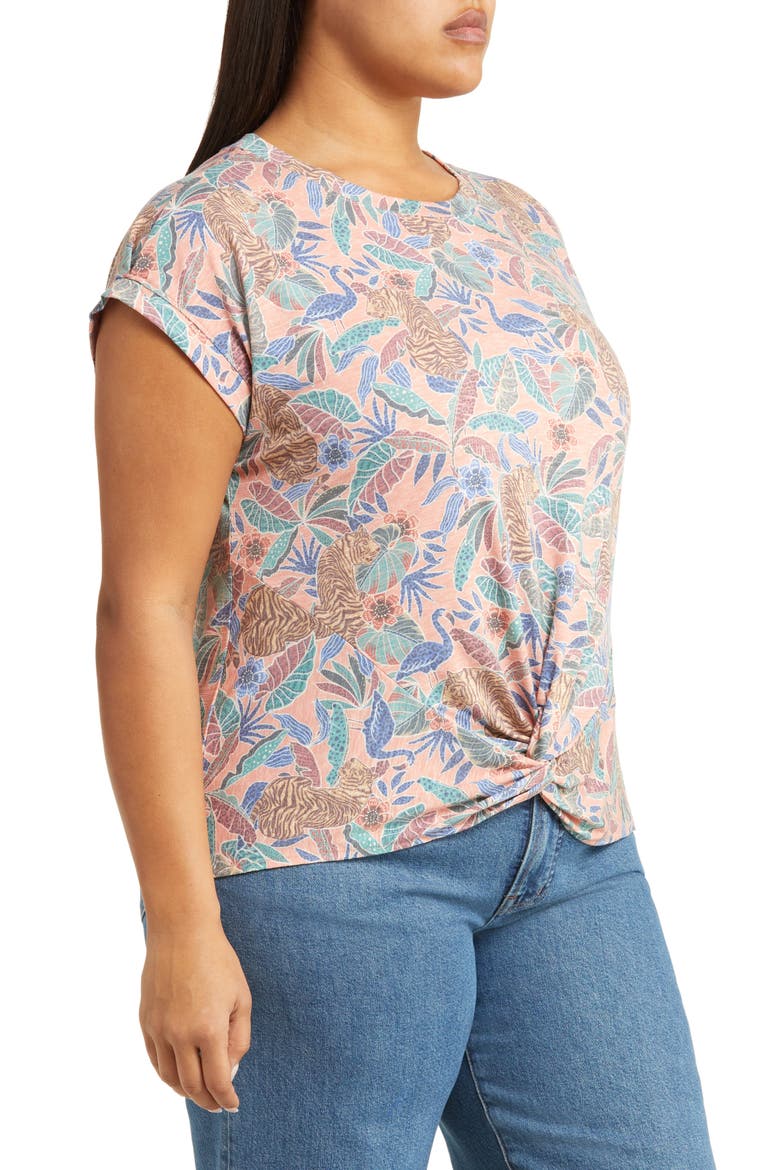 Floral Twist Hem Top (Nordstrom Exclusive), Alternate, color, DUSTY PAPAYA MULTI