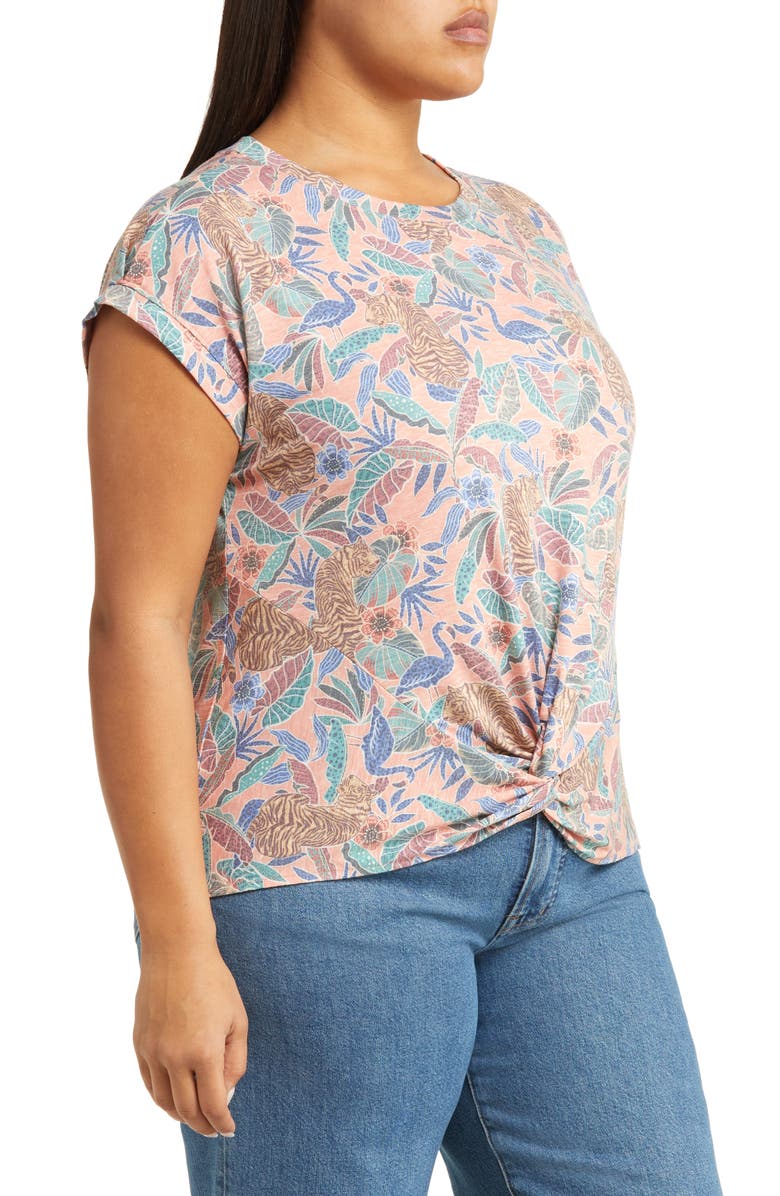 Wit & Wisdom Floral Twist Hem Top, Alternate, color, Dusty Papaya Multi