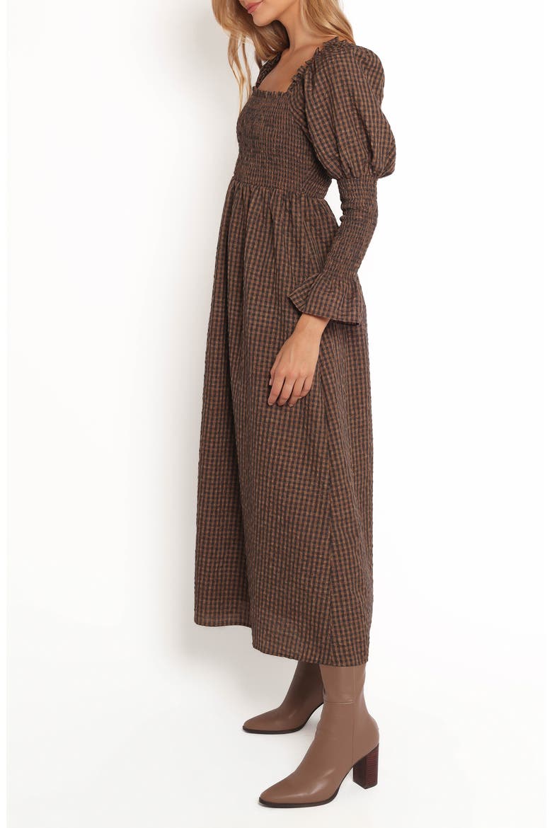 Cyrena Long Sleeve Fit & Flare Maxi Dress, Alternate, color, BROWN CHECK