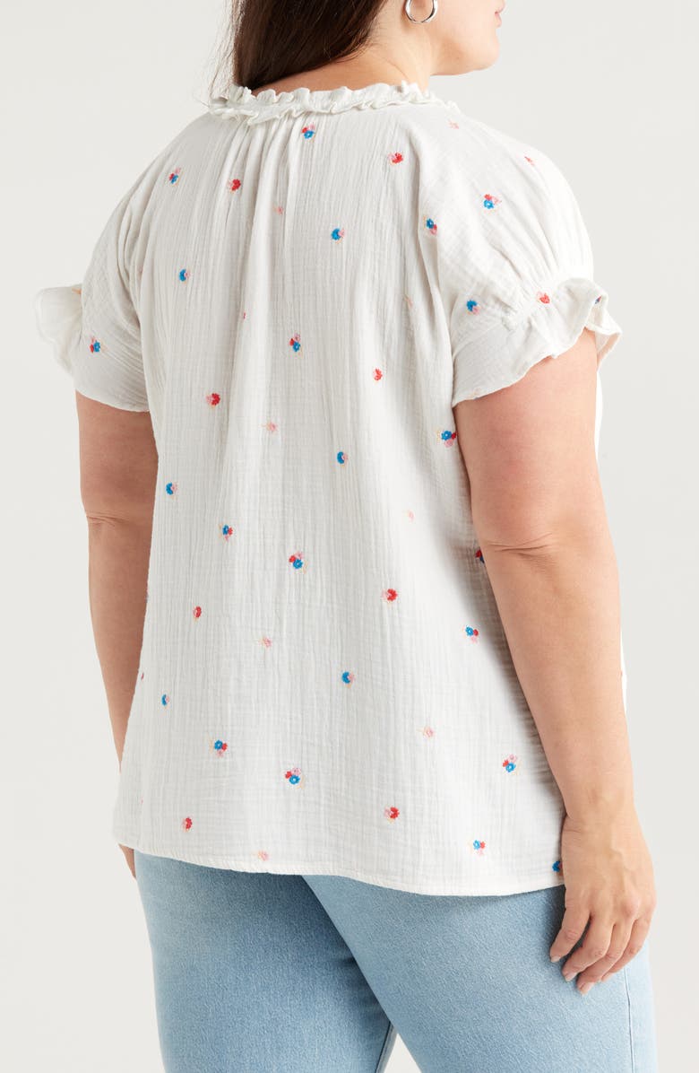 Caslon<sup>®</sup> Embroidered Ruffle Accent Cotton Gauze Top, Alternate, color, 