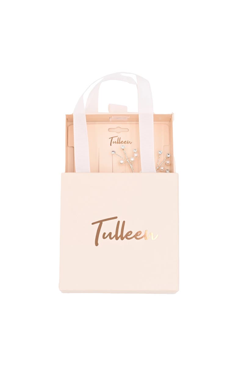 Tulleen Rhinestone Pearl Rose Hair Pin, Alternate, color, Silver