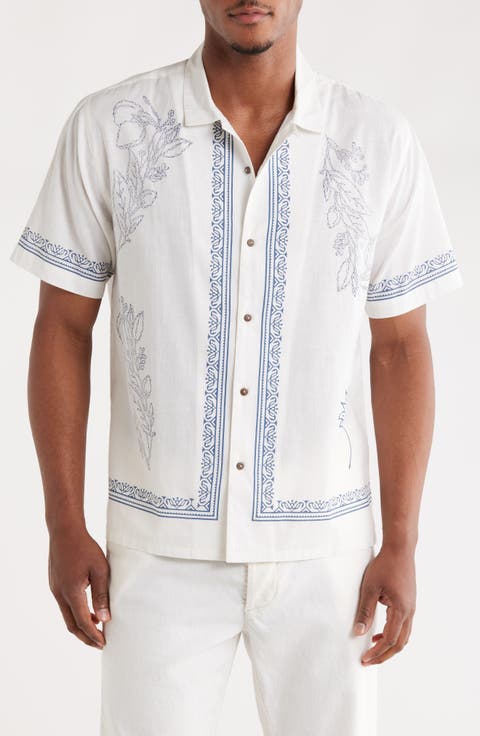 Floral Border Cotton Camp Shirt