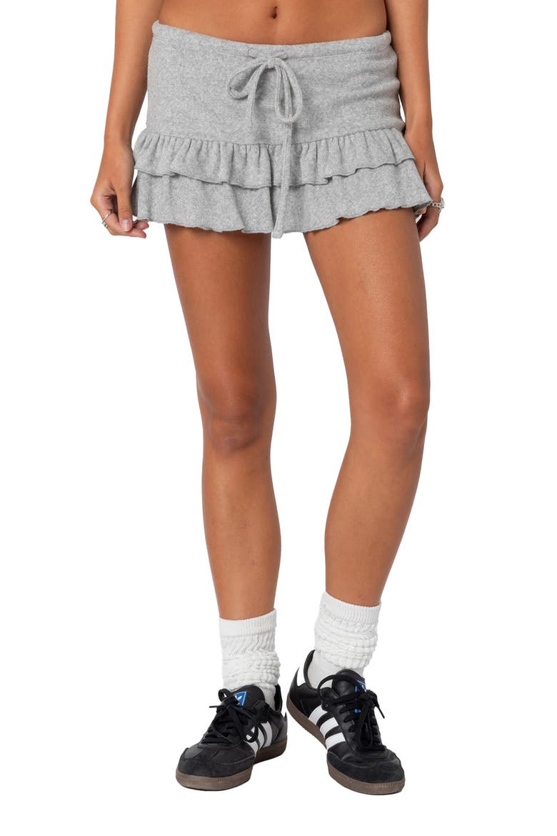 Delia Ruffled French Terry Miniskort, Main, color, GRAY-MELANGE