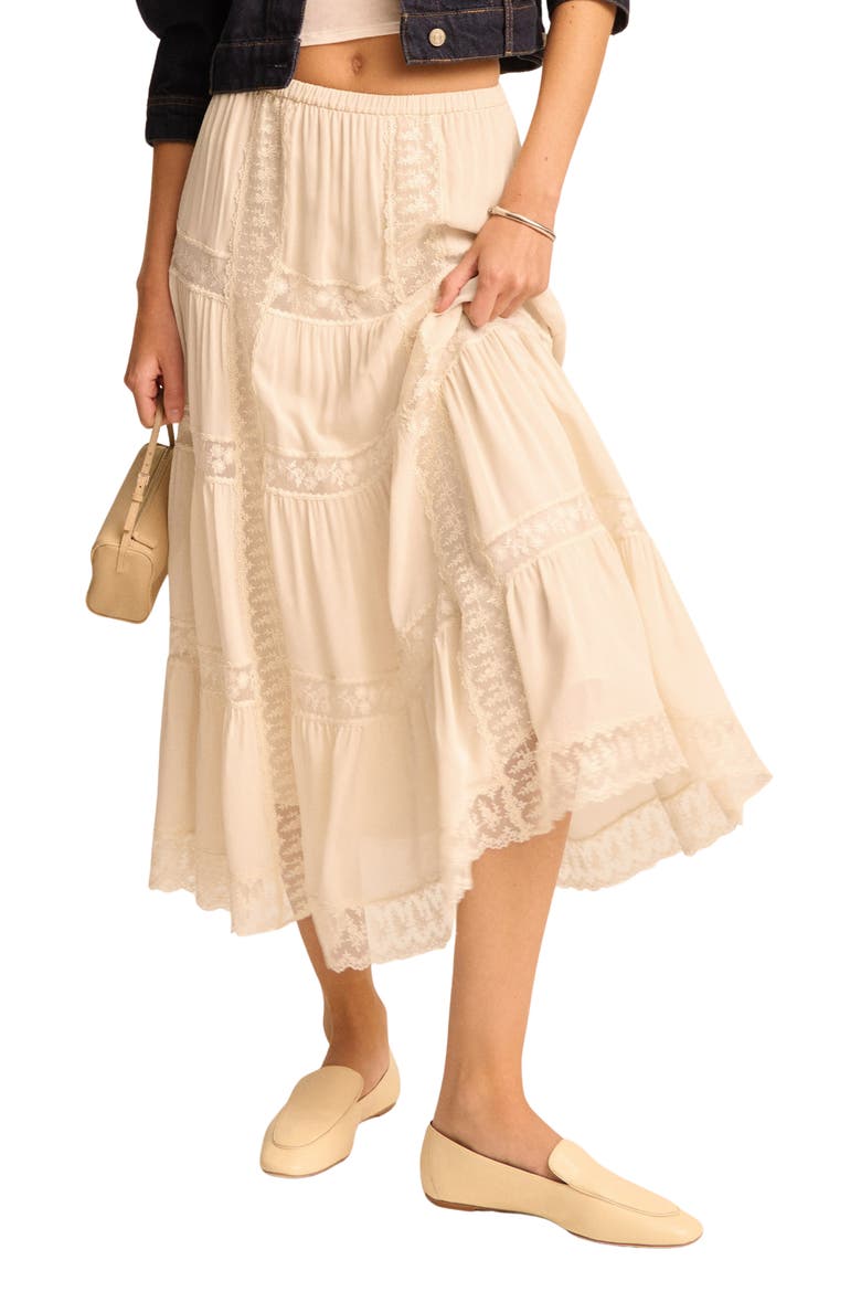 Maevie Lace Inset Tiered Skirt, Main, color, CREAM