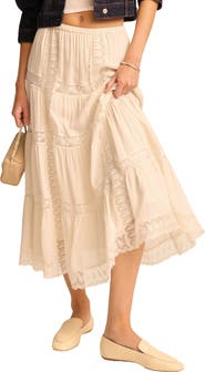 Reformation Maevie Lace Inset Tiered Skirt