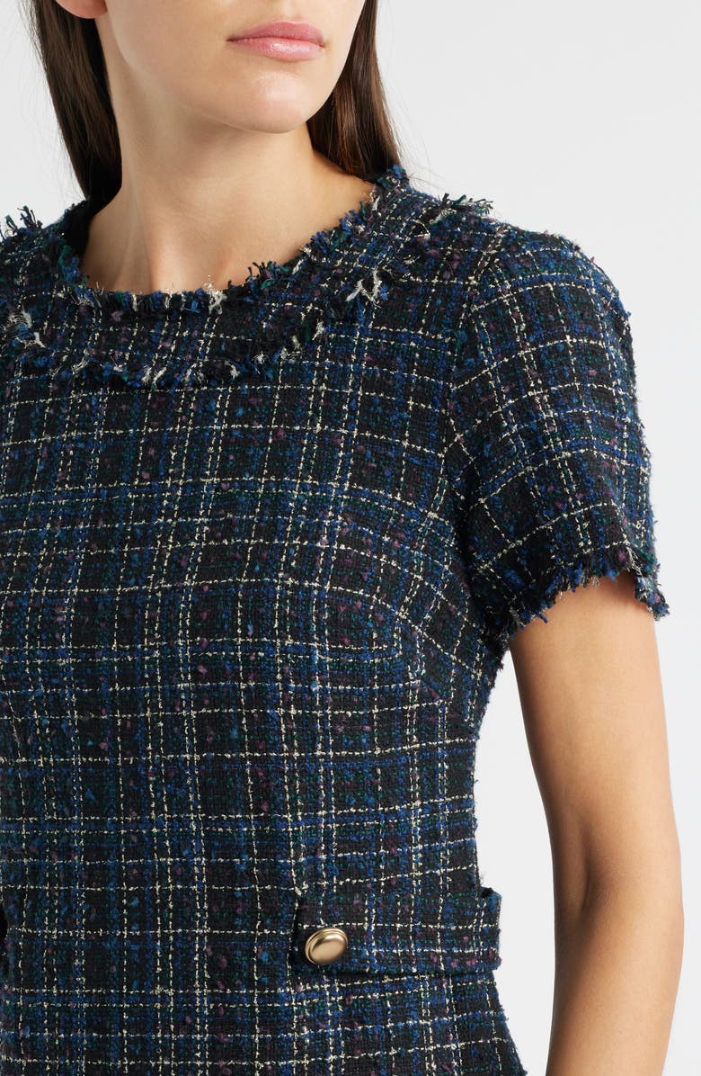 Eliza J Tweed A-Line Dress, Alternate, color, Navy Black