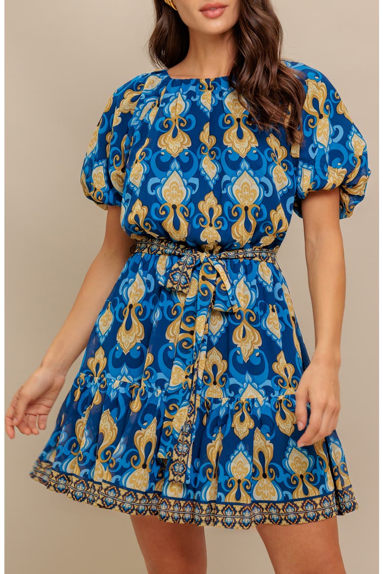 Puff Sleeve Blouson Minidress, Alternate, color, NAVY