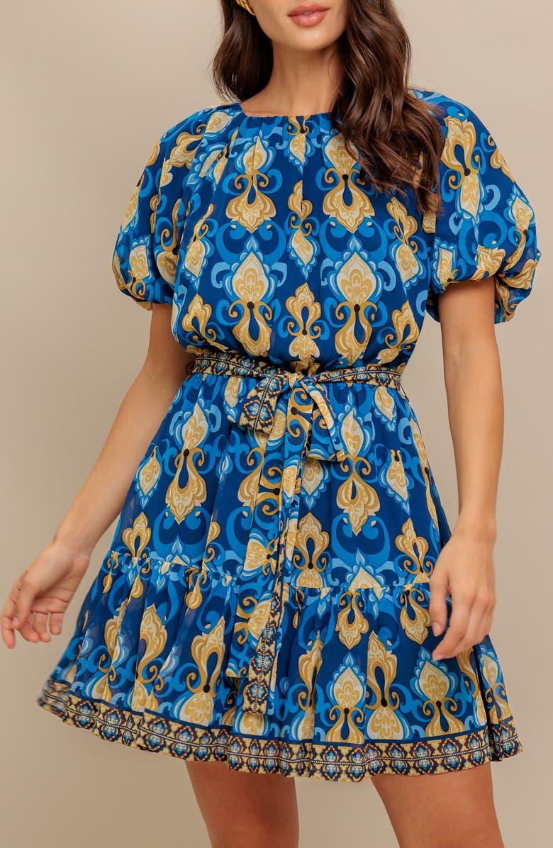 FLYING TOMATO Puff Sleeve Blouson Minidress, Alternate, color, Navy