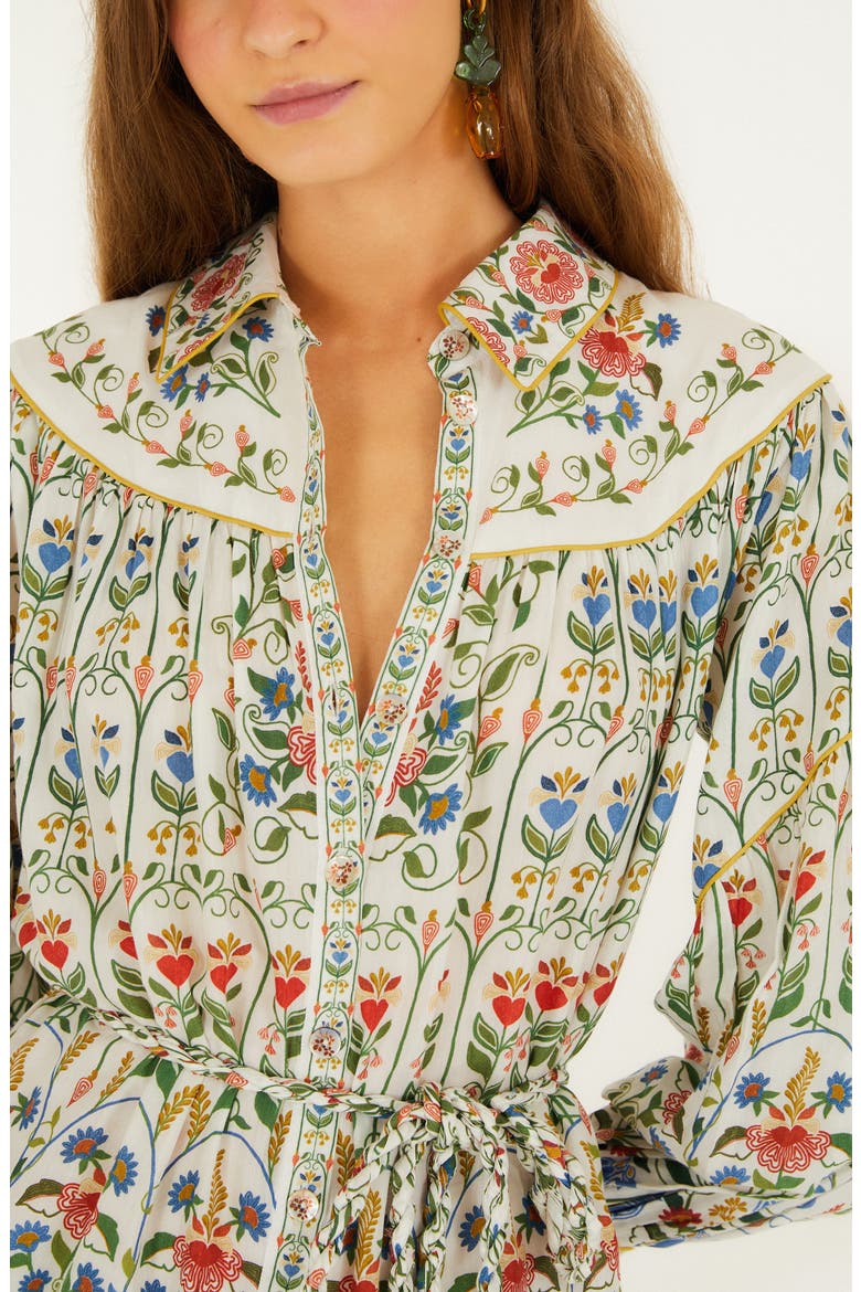 Stitched Garden Long Sleeve Cotton Blend Mini Shirtdress, Alternate, color, OFF-WHITE