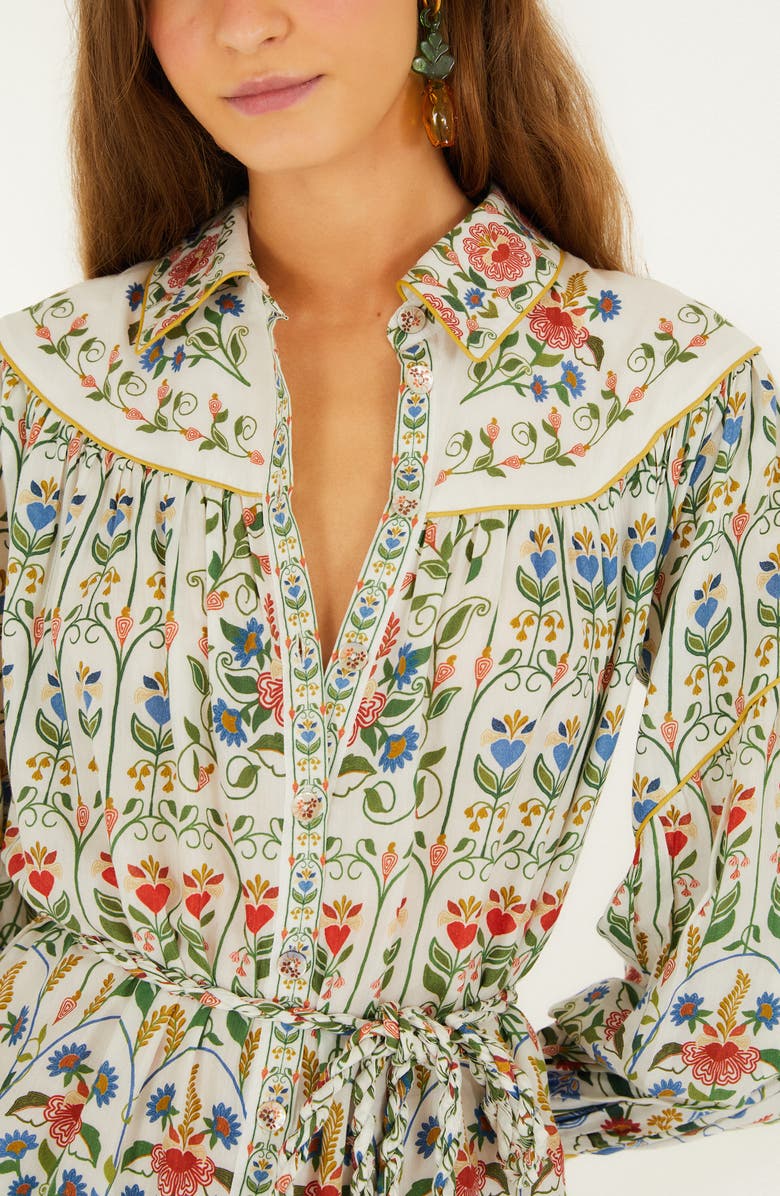 FARM Rio Stitched Garden Long Sleeve Cotton Blend Mini Shirtdress, Alternate, color, Off-White