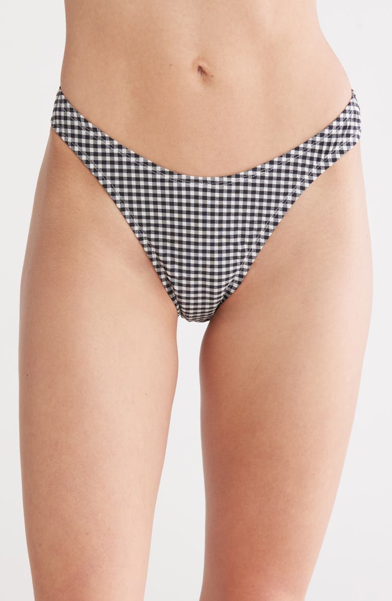 Good American Gingham High Leg Bikini Bottoms, Main, color,